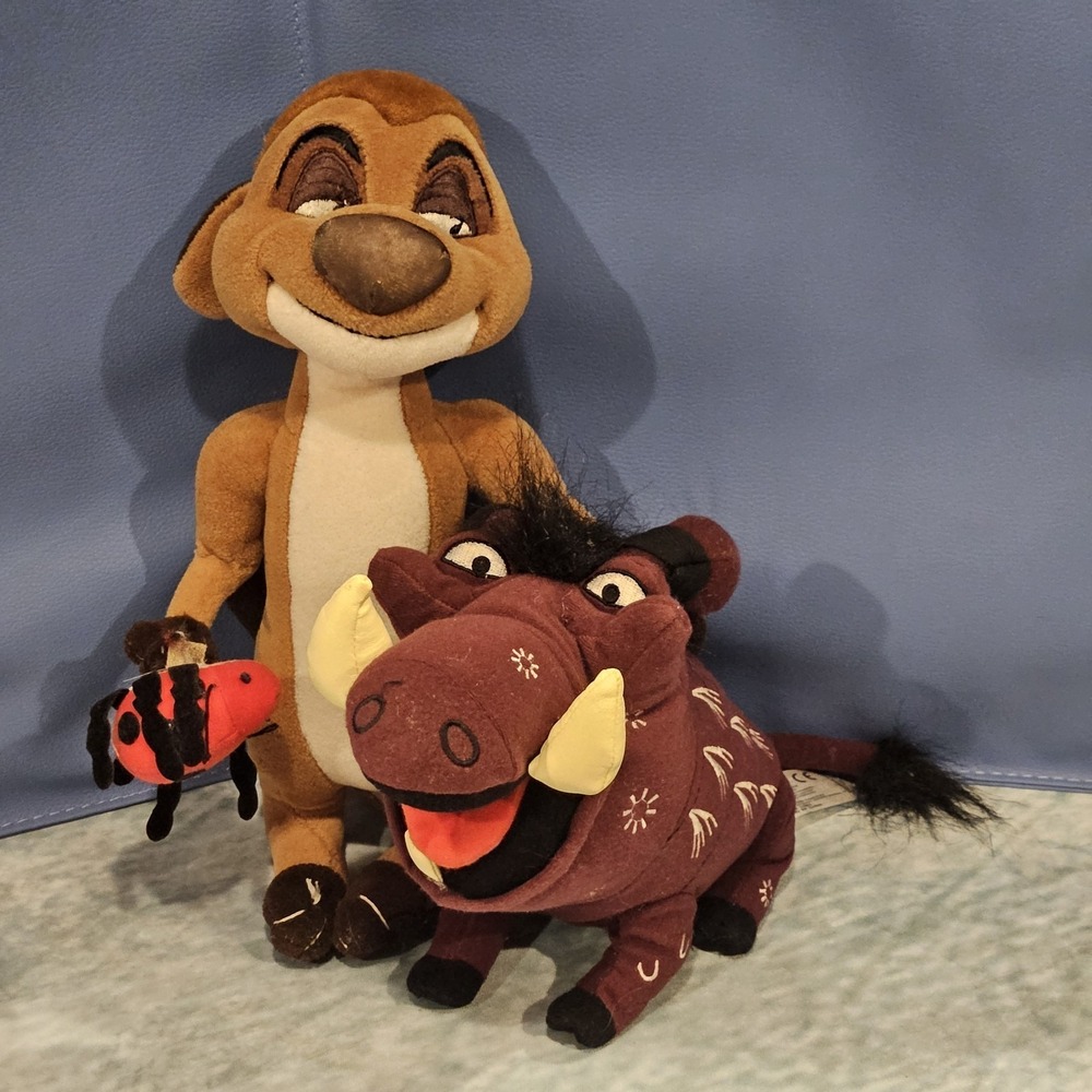 Disney Lion King Timon & Pumbaa Plush Bundle With Attaching Bug Toy